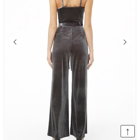 Forever 21 Dark Grey Silver Velvet Wide Leg Jumpsuit - Picture 6 of 10